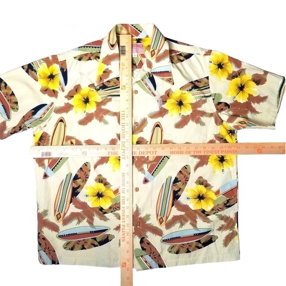 70’s TAMARE VINTAGE HAWAIIAN Tropical Shirt Mens L Pale Yellow- Butterfly Collar - Picture 7 of 7